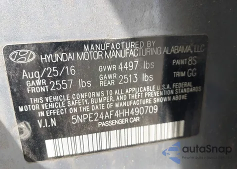2017 Hyundai Sonata z USA, uszkodzony, nr VIN 5NPE24AF4HH490709